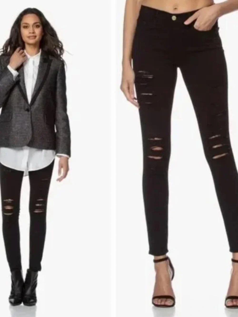 Frame Denim Black Jeanne Distressed High-Rise Skinny Frey Jeans